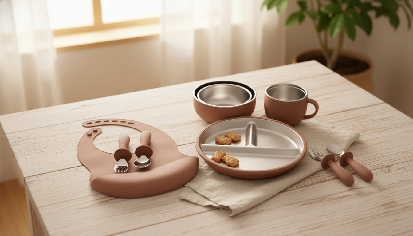 7-Piece Stainless Steel Baby Feeding Set + BPA-Free Spoons