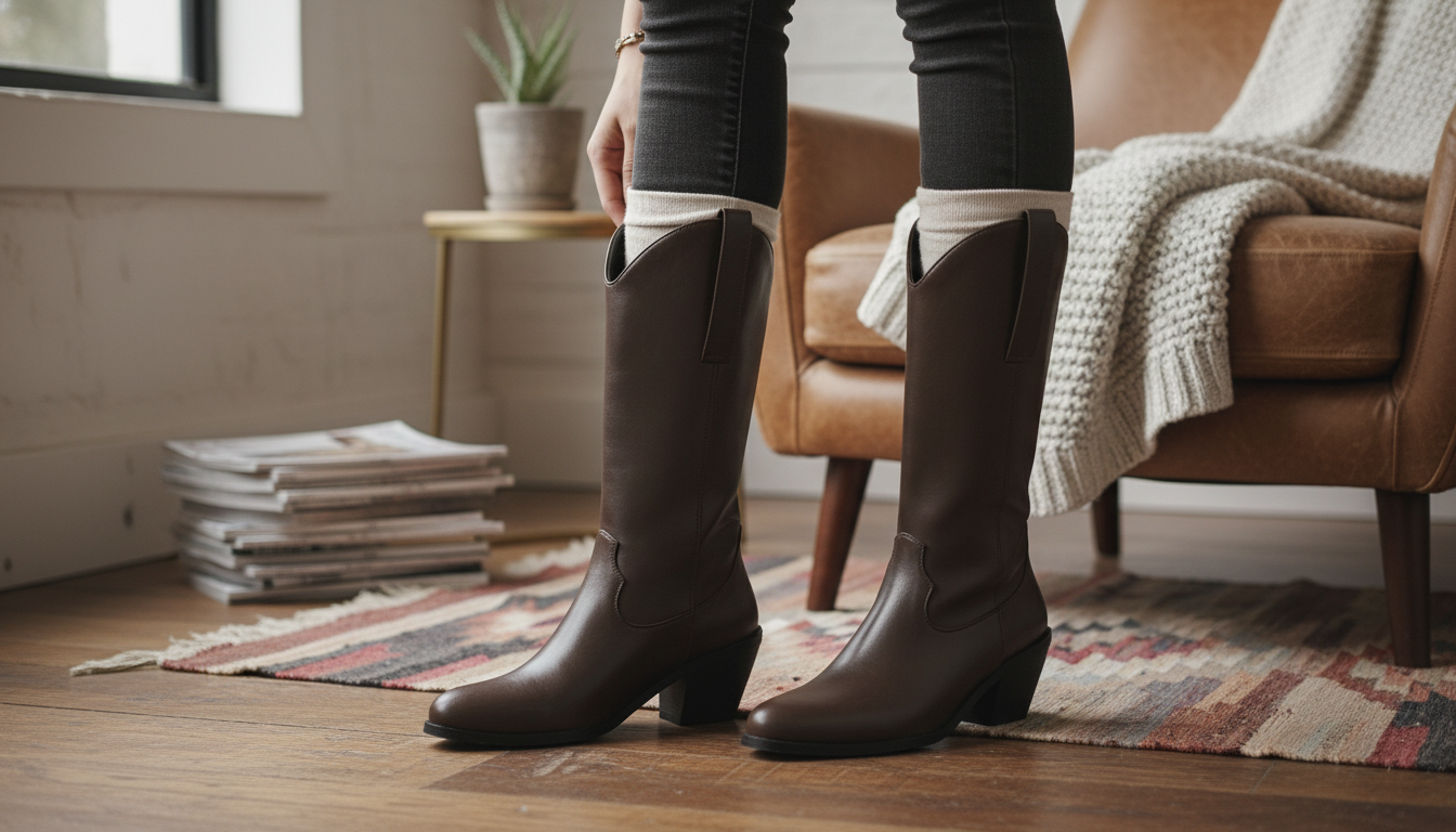 Glam Mid-Calf Western Boots: Round Toe, 6.5cm Heel