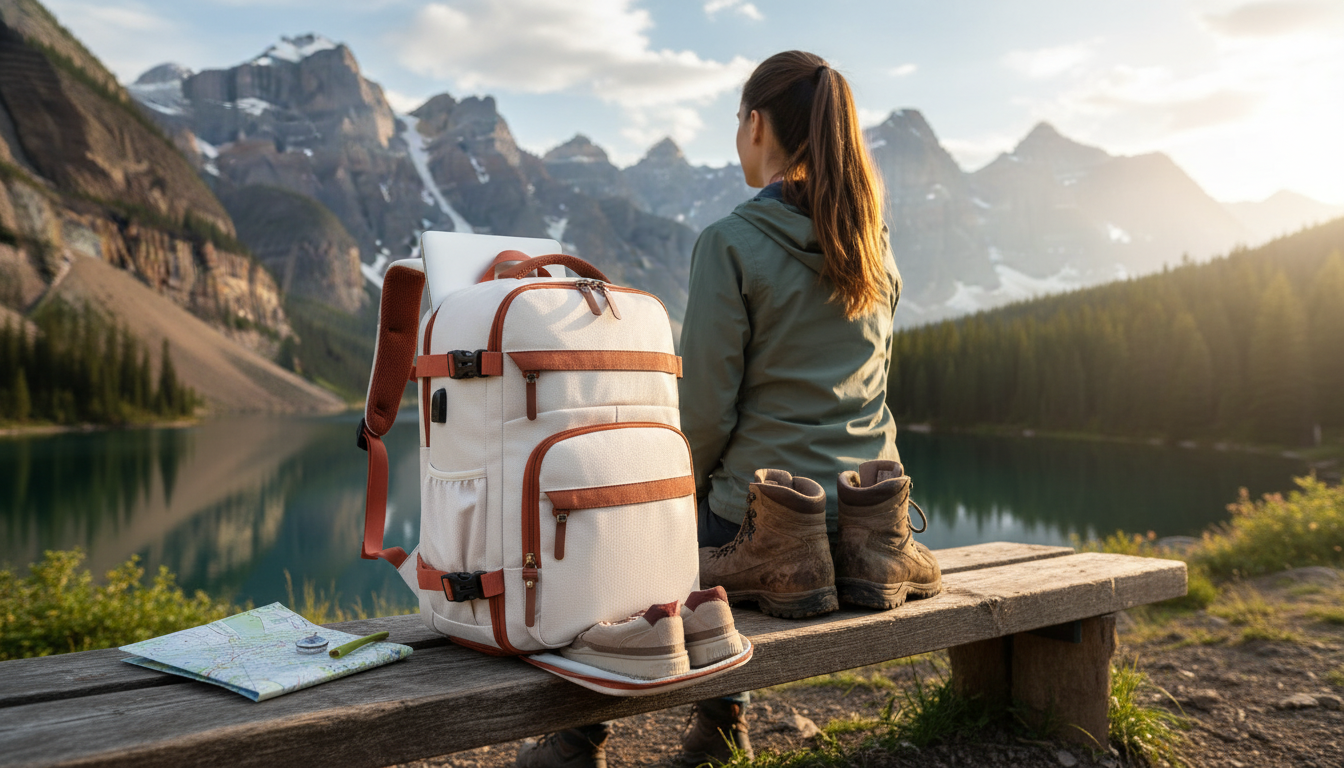 Hiking-Travel Backpack: Laptop Sleeve + Shoe Compartment