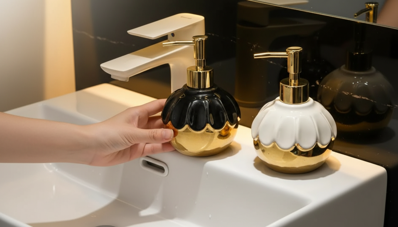Hydrangea Ceramic Soap Dispenser with Electroplated Shine