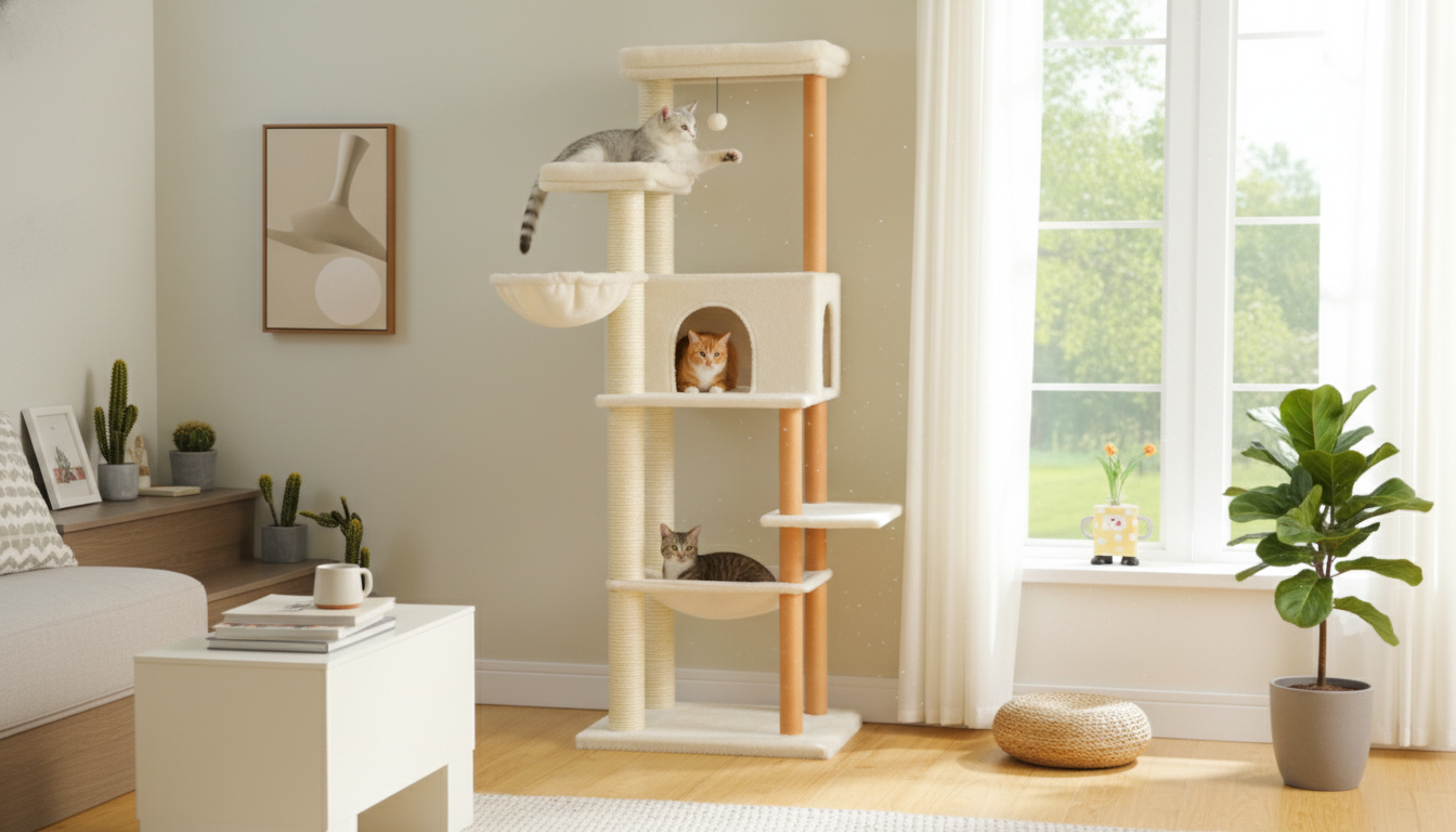 Multi-Level Cat Tree Tower: Hammocks, Condo, Scratch Posts