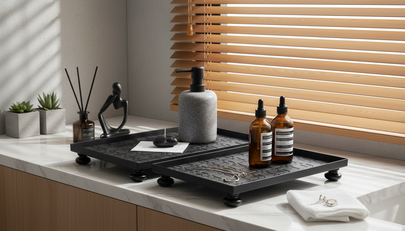 Nordic Metal & Leather Tray for Bathroom & Jewelry