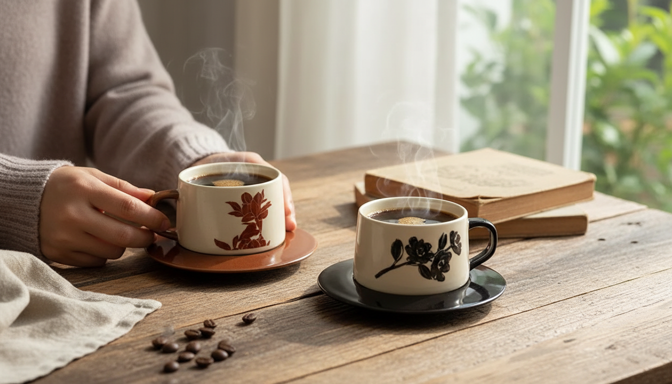 Retro Ceramic Cup & Saucer Set (250ml) for Daily Coffee