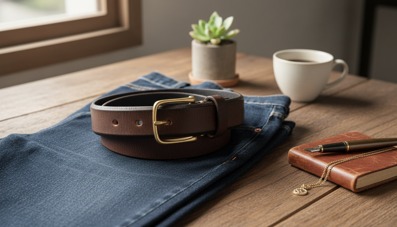 Retro Women’s Leather Belt, Copper Pin Buckle (1.1in)