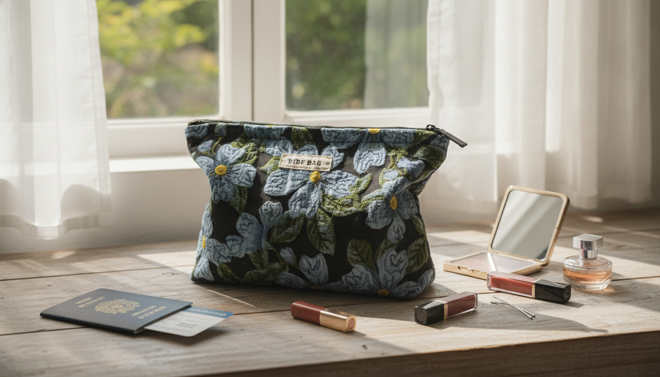 Blue Vintage Floral Travel Clutch for Makeup & More