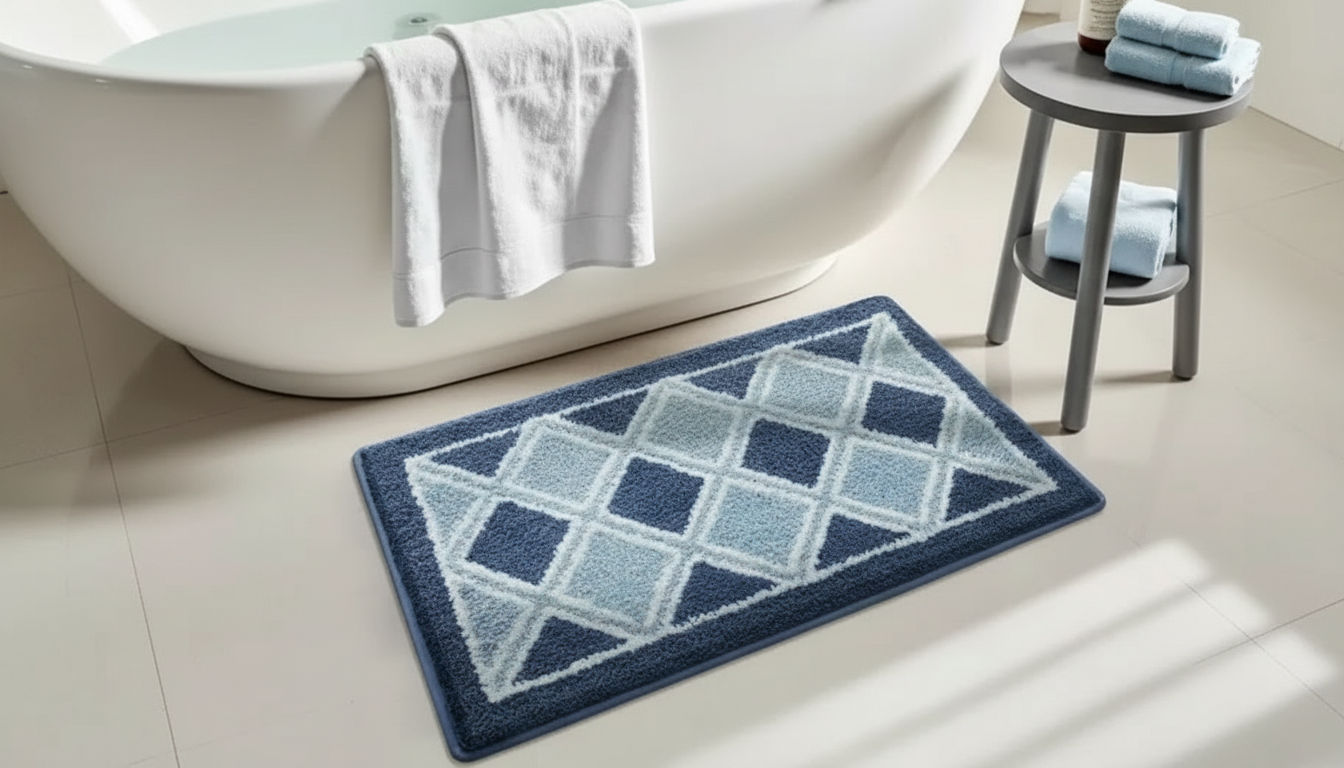 Vintage Diamond Tufted Bath Mat: Soft Non-Slip Comfort
